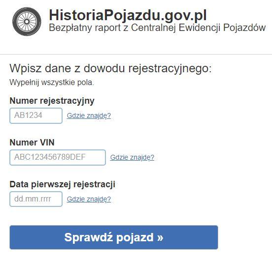 historia pojazdu gov pl formularz sprawdzania historii pojazdu po numerze vin 